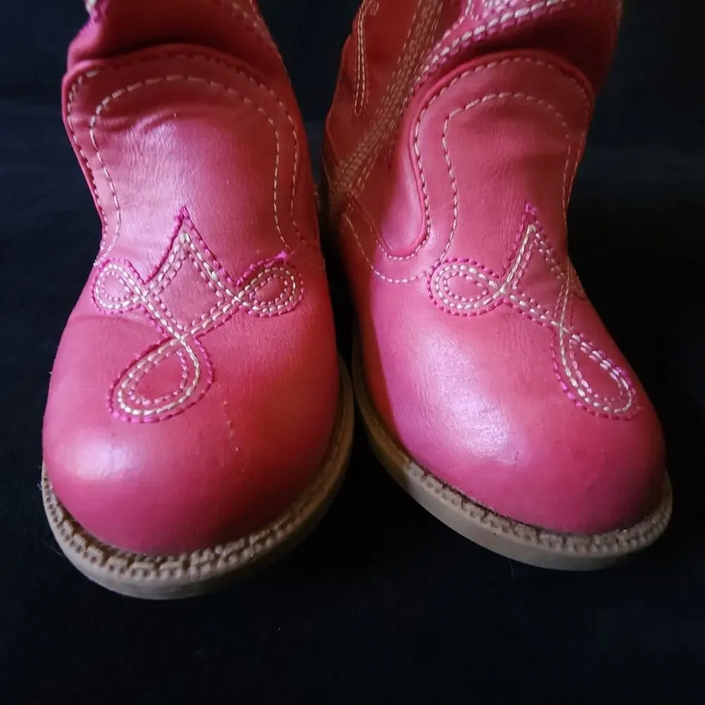 Cherokee Little Girls Western Cowgirl Boots Round Toe Pink Butterfly Size 6